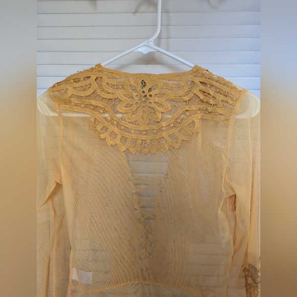 Windsor Mustard Yellow Sheer Lace Bodysuit size Small - Picture 9 of 12